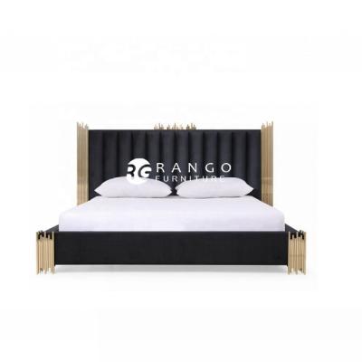 China High Quality And Warranty Style Modern Adult Black Tufted Velvet Upholstered Bedroom Furniture King Size Bed Set for sale
