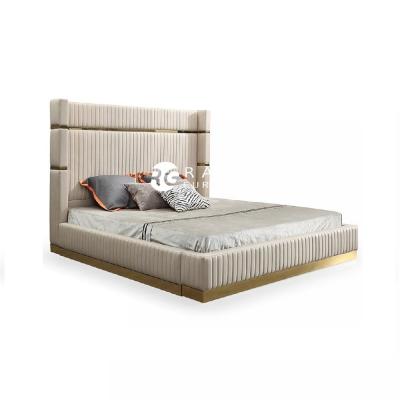 China Modern Original Stain Frame Bed Frame European Style Solid Wood Leather Upholstered Luxury Set for sale