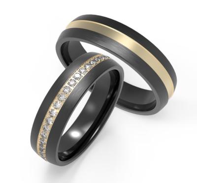 China Black titanium and K gold rings set with zircon rings for sale