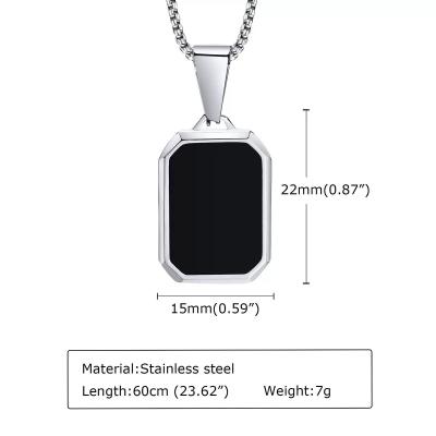 Chine Pendentif pour homme en acier inoxydable rectangulaire avec finition émaillée incrustée 60 cm de longueur à vendre