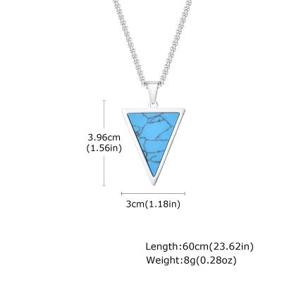 Chine Collier triangulaire en acier inoxydable incrusté en turquoise pour homme Longueur 60cm 23.62in à vendre