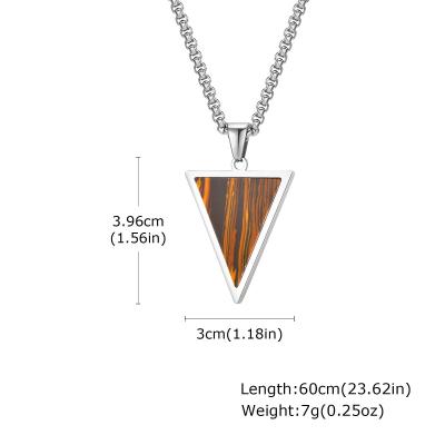 Chine Pendant triangulaire en acier inoxydable pour homme avec incrustation d'oeil de tigre Longueur 60cm 23.62in à vendre
