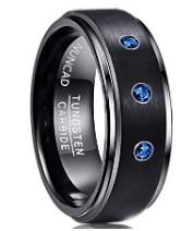 China Stylish Black Tungsten Carbide and Sapphire Inlay Men's Wedding Bands for sale