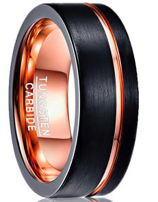 China Unisex Vacuum Plated Black and Rose Gold Tungsten Carbide Wedding Bands with Mould Making Service for sale