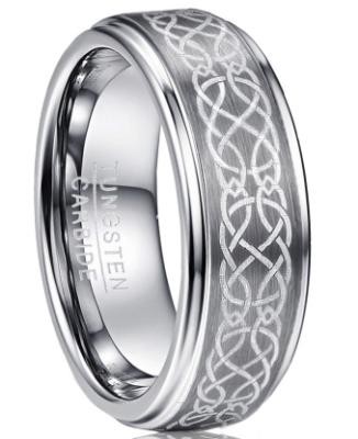 Chine Gray Flower Pattern Men's Wedding Ring Gold Tungsten Carbide Zircon Commemorative Jewelry à vendre