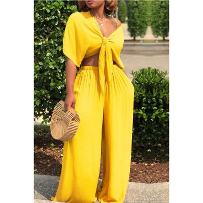 China Anti-pilling LOGO Custom Fall Women Two Piece Set Pants Solid Color Casual Two Piece Pants Set Wide Leg Pants RR1889 for sale