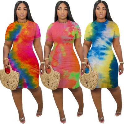 China LOGO Spring New Hot Sale Breathable Custom Dress Women Fashion Tie Dye Stretch Casual Dress Women Wholesale DN8514 for sale