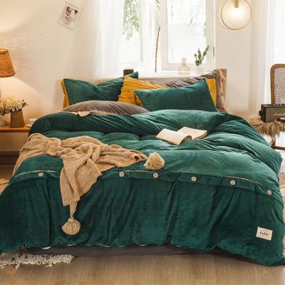 China Disposable Button Design Crystal Velvet 4 Pieces Bed Set Set, Solid Color Soft Home Comfortable Bedding Set/ for sale