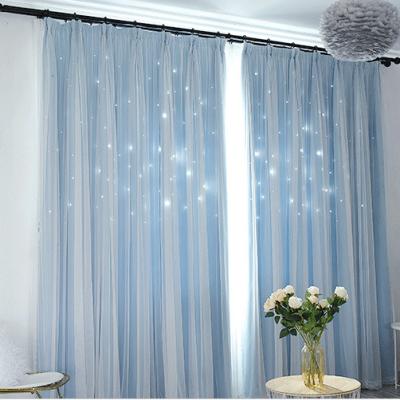 China Blackout Fantasy Blackout Curtain Fabric, Korean Blue Double Lace Cutout Printed Curtain, Princess Gauze Curtain For Bedding Room/ for sale