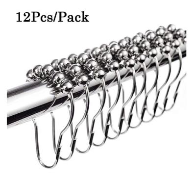 China 12 Pcs Stainless Steel Curtain Hooks Bath Curtain Rollerball Shower Curtain Rings Hooks 5 Polished Satin Nickel Popular Ball 35 Per Rolls for sale