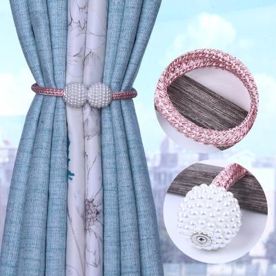 China Minimalist 2pcs Bead Curtain Clip Curtain Holders Magnetic Loop Tieback Clips Quality Ball Buckle Tie Back Curtain Hanging Accessories for sale