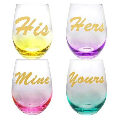 Cina L'uovo modella il chiaro vetro di vino Stemless, chiari vetri di vino Stemless con le fonti dorate in vendita
