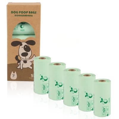 China Logotipo personalizado Bolsa PBAT de PLA de almidón de maíz biodegradable para caca de mascotas en el salón de exposiciones en venta
