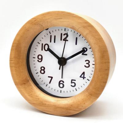 China Wholesale Classic Mini Solid Wood Frame Light Antique Style Up Round Silent Bedside Table Wooden Alarm Clock for sale