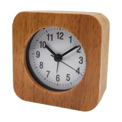 China LUMINOVA Quartz Home Analog Elegant Solid Wood Silent Light Square Dark Wood Alarm Clock for sale