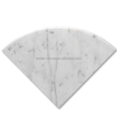 China 1/4 Modern Round Corner Shower Seat Bianco Carrara Natural Stone Marble Shelf For Bathroom , Bathroom Corner Decorative Shelves for sale