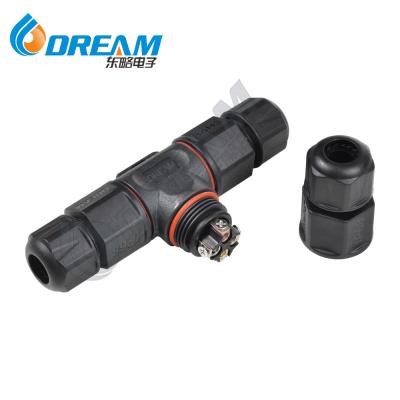 China Conectores de alambre para exteriores IP68 Conector eléctrico en forma de T 2/3/4 pin lámparas LED adaptador de nylon en venta
