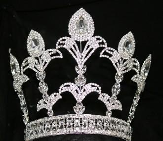 China 8 inch tall classic pageant rhinestone crowns for pageants of US silver plating manufacturer of china pai crown for sale