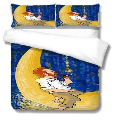 China Nondisposable high quality 100% polyester fabric of Van Gogh 3d oil painting style bedding set quilt cover bedding set 3pcs for bedding for sale