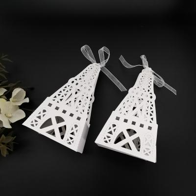 China Hollow Food Exquisite Wedding Favors Eiffel Tower Design Laser Cut Candy Box Gift Packaging Paper Box for sale
