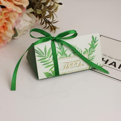 China Recyclable Greenish Triangle Shaped Candy Box Gift Paper Box Packaging Wedding Favors for sale