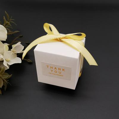China Elegant Food Wedding Favors Gift Box Square Candy Box Baby Shower Gift Packaging Paper Box With Ribbon for sale
