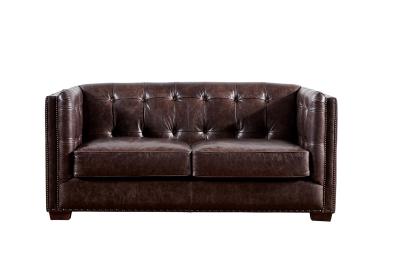 China Wooden Legs Dark Brown Leather 2 Seater Sofa , Two Seater Leather Couch Durable for sale