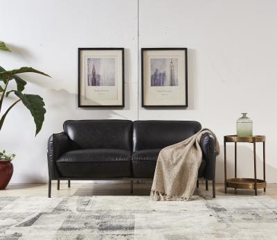 China Steel Frame Black Leather Two Seater Settee , Contemporary Black Two Seater Sofa for sale