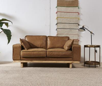 China Top Grain Genuine Leather 2 Seater Sofa , Light Brown Two Seater Leather Lounge for sale