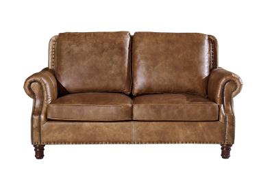 China Rolled Arms 2 Seater Leather Sofa Vintage Tan Brown Color High Density Foam / Sponge for sale