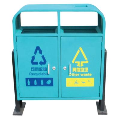 China 2 Compartment Metal Viable Outdoor Trash And Recycling Waste Bin Maker for sale