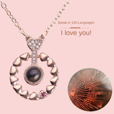 China Top Europe And America Amazon Selling 100 Languages I Love You Arabic Romantic Projection Pendant Necklace For Women Gifts for sale