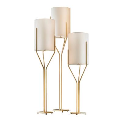 China Iron+fabric Postmodern wrought iron golden branch three-pronged fabric cover Chinese art floor lamp living room bedroom decoration lamp for sale