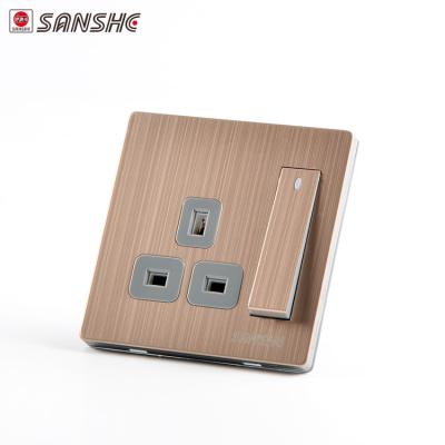 China Black PC SANSHE Material Stainless Steel 13a Metal Sockets Electrical Outlets for sale