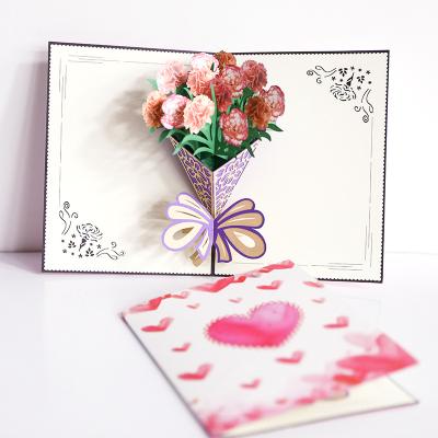 China Europe 2021 Hot Selling Carnation Flower Pop Up Cards For Teachers Day for sale