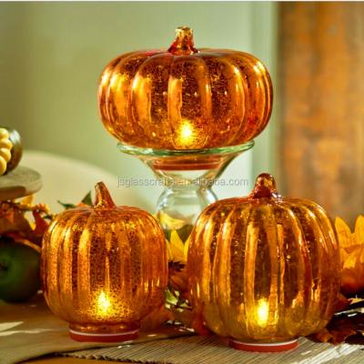 China China Mercury Glass Pumpkin With Led Light For Holiday Decoration for sale