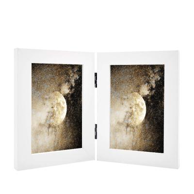 China Hot Selling DIY Wholesale Custom 5x7 Double Picture Frame Vertical Hinged Photo Frame 2 Opening Folding Family Frames Collage for sale
