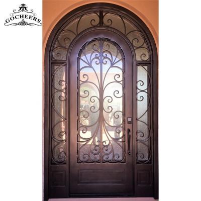 China Waterproof French Modern Exterior Iron Door Wrought Iron Door Iron Entry Glass Door for sale
