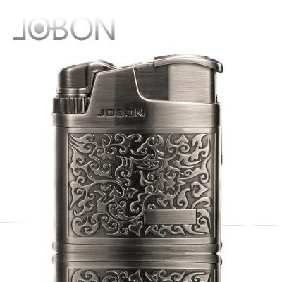 China Wholesale Custom Jet Blue Flame Refillable Butane Gas Metal Butane Cigarette Lighter JOBON Vintage Logo Lighter Classic Smoke Accessories For Cigar for sale