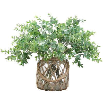 China Silver Plastic Artificial Leaf Eucalyptus Flower Plastic Group For Home Decoration for sale