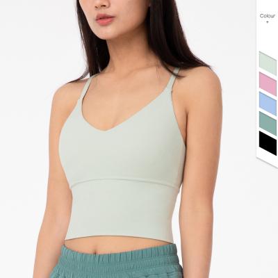 China Free Samples Antibacterial New Lulu 12 Colors Wireless Removable Cups Elastase Tank Tops Style Women's Aplet Sports Bra for sale