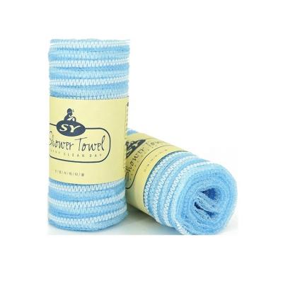 China Japan Latest Sustainable Body Scrub Exfoliating Nylon Shower Towel Soft Jacquard Bath Towel for sale