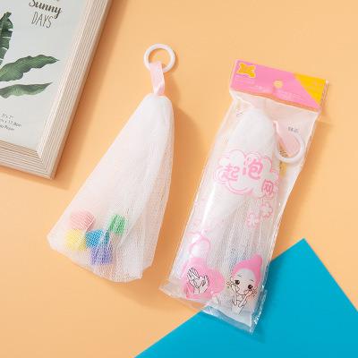China SHOWER Japanese Style Pull Ring Sponge Net Facial Detergent Foaming Foaming Net Mesh Bag for sale