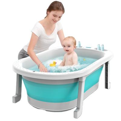 China Amazon Stocked Hot Selling Baby Foldable Bathtub With Thermometer Fold Portable Bathtub for sale