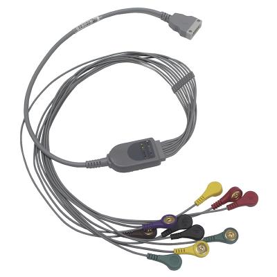 China BENEWARE Electrode Lead Cable Straight Holter 3ft ECG Machine Cable IEC Snap for sale