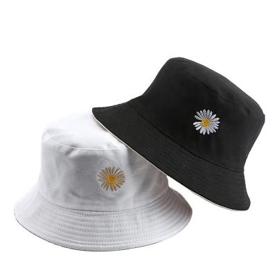 China Striped summer embroidered daisy alphabet straw fisherman's hat Korean lovely shade basin hat parent-child outdoor hat for sale