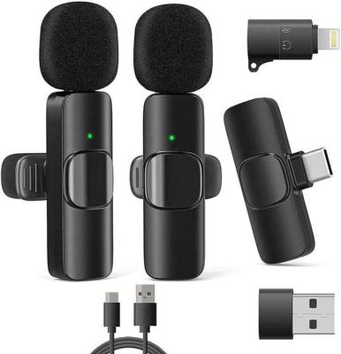 China Charging port Cheap Clip On Wireless Lavalier Microphone with Charging Port 2.4GHz Dual Lapel Mics for Smartphones Livestream Mic for sale