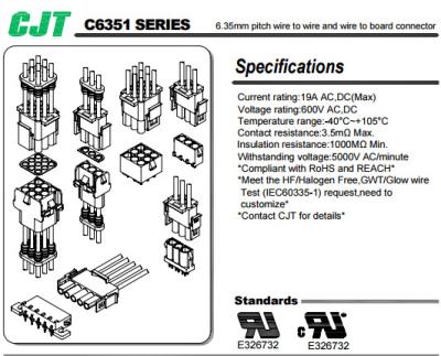 China Nylon66,MOLEX/TE Equivalent goods(42021,42022,350428,350942series),6.35mm pitch,Waterproof connector--CJT connectors for sale
