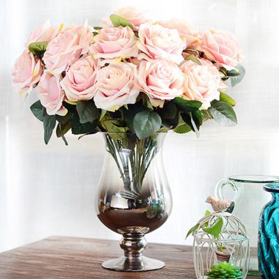 China Party Wholesale 10 Stem Artificial Flowers Single Head Rose Bouquet Wedding Decoration Artificial Silk Flowers for sale