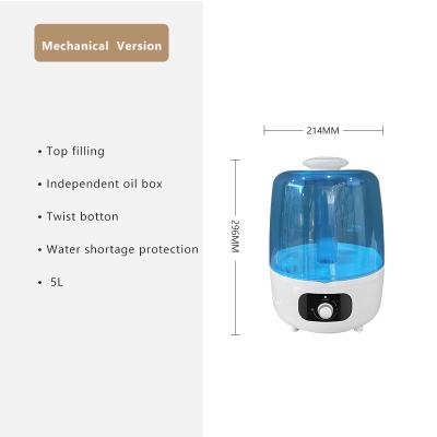 China 360 Ultrasonic Cheap Commercial Room 5L Total Mist Household Air Humidification Wet Humidifier for sale